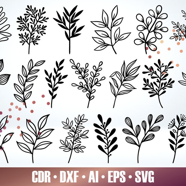 20 Botanical Leaves SVG - Floral SVG Bundle for Glowforge - Leaves Laser Cut File - Glowforge Svg - Floral Svg Laser - Cricut floral file