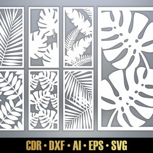 Exotic Tropical Panel Templates SVG Set #16. Monstera Plant Leaf. 7 vector laser cutting files. Leaf Room Divider SVG. Decorative Panel DXF