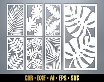 Exotic Tropical Panel Templates SVG Set #16. Monstera Plant Leaf. 7 vector laser cutting files. Leaf Room Divider SVG. Decorative Panel DXF