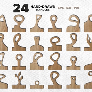 24 hand drawn cutting board handle templates set #2 SVG, DXF, PDF, vector files for cnc and lasercutting machines, ready to print pdf files