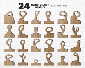 24 Hand-Drawn Cutting Board Handle Templates (SVG, DXF, PDF)