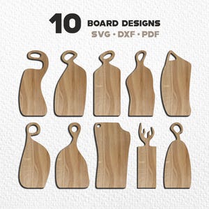 10 Schneidebrett SVG-Vorlagen | Laser Cut Dateien für CNC, Glowforge, Cricut | Küche Schneidebrett DXF Vektor Bundle