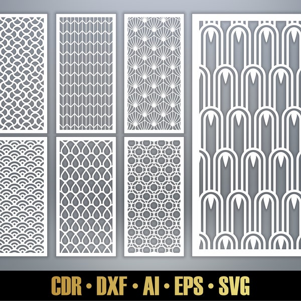 Modern Art Deco Patterns Panel Templates SVG Set #21. 7 vector laser cutting files. Art Deco Room Divider SVG. Decorative Panel DXF