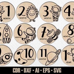 12 événements OVNI mensuels dessinés à la main SVG. De quelques mois à un an. Fichier de découpe numérique. Marqueurs photo Glowforge SVG