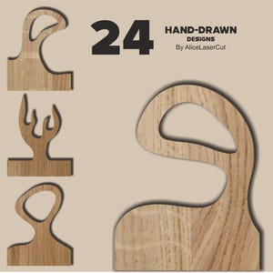 24 hand drawn cutting board handle templates set #2 SVG, DXF, PDF, vector files for cnc and lasercutting machines, ready to print pdf files