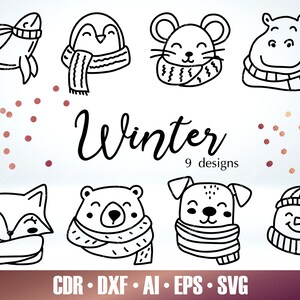 9 animaux d'hiver mignons SVG - ours SVG pour Glowforge - fichier de découpe laser souris - Glowforge Svg - fichier hiver Cricut