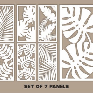 Exotic Tropical Panel Templates SVG Set #16. Monstera Plant Leaf. 7 vector laser cutting files. Leaf Room Divider SVG. Decorative Panel DXF