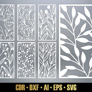 Floral Patterns Panel Templates SVG Set #33. 7 vector laser cutting files. Leaf Room Divider SVG. Decorative Panel DXF