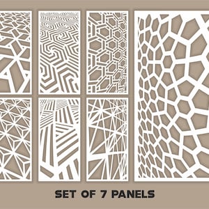 Set of 7 Distorted Patterns SVG Panels, Modern Futuristic Room Divider DXF