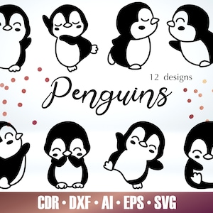 12 baby pinguïn overzicht SVG - pinguïn SVG-bundel voor Glowforge - Winter Lasergesneden bestand - Glowforge Svg - Cricut Winter-bestand