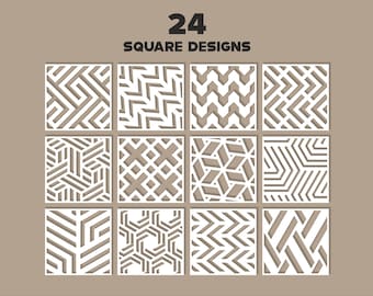 24 Geometric Square Panel SVG Bundle | Modern Abstract Laser Cut Patterns (Digital Download)