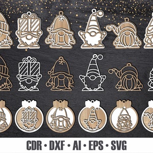 18 Decorações de Natal desenhadas à mão SVG. Enfeites de árvore de Natal cortados a laser. Decoração multicamadas. Natal de Glowforge. Decoração de férias