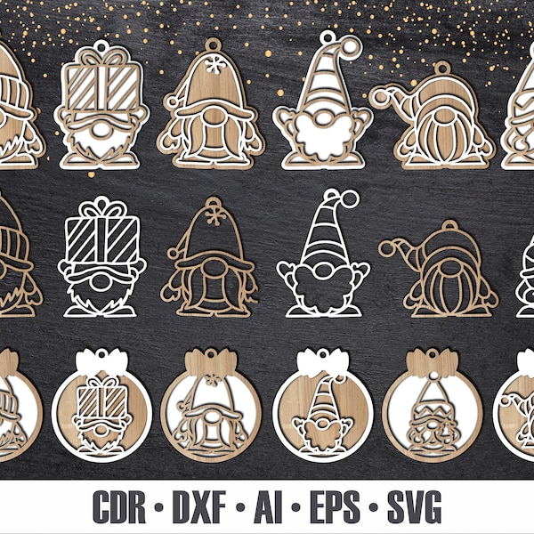 18 Hand-drawn Christmas decorations SVG. Laser Cut Christmas Tree Ornaments. Multi-layer Decor. Glowforge Christmas. Holiday Decor