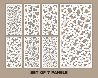 Floral Patterns Panel Templates SVG Set #74. 7 vector laser cutting files. Leaf Room Divider SVG. Decorative Panel DXF