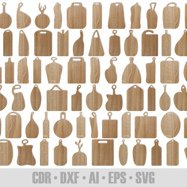 80 Küchenschneidebrett großes Set SVG #34. Servierbretter, Brotbretter. Formen zum Laserschneiden, Vektor-Schneidebretter SVG