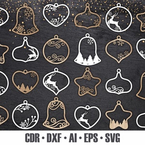 24 Christbaumkugeln Personalisierte Ornamente SVG. Laser Cut Urlaub Dekor. Holzornamente. Laser Cut Template Cut Dateien