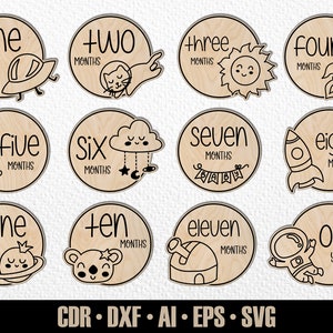 12 événements OVNI mensuels dessinés à la main SVG. De quelques mois à un an. Fichier de découpe numérique. Marqueurs photo Glowforge SVG