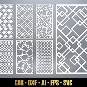 Geometric Patterns Panel Templates SVG Set #73. 7 vector files, for laser cut. Room Divider SVG. Decorative Panel DXF