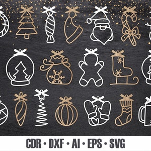 20 Handgezeichnete Weihnachtsschmuck SVG. Laser Cut Urlaub Dekor. Holzornamente. Laser Cut Template Cut Dateien