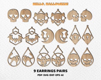 Halloween Earrings SVG Bundle, Glowforge Skull, Bat, Ghost Jewelry (Digital Download)