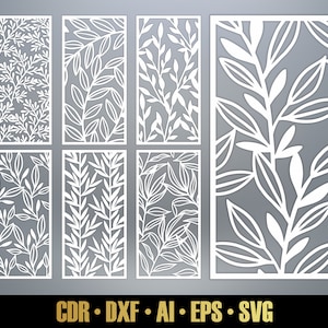 Floral Patterns Panel Templates SVG Set #32. 7 vector laser cutting files. Leaf Room Divider SVG. Decorative Panel DXF