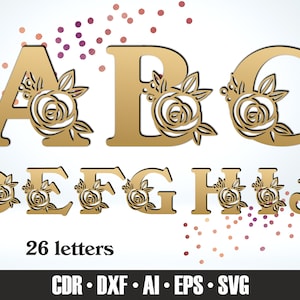 26 Toppers de letras con flores dibujadas a mano SVG. Letras florales svg dxf ai eps. 26 letras. Alfabeto floral SVG