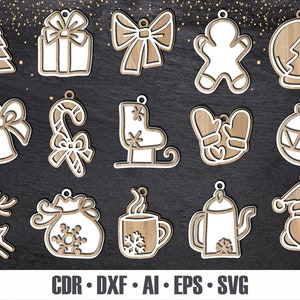 40 Handgezeichneter Weihnachtsschmuck SVG. Laser Cut Christbaumschmuck. Mehrschichtiges Dekor. Glowforge Weihnachten. Weihnachtsdeko