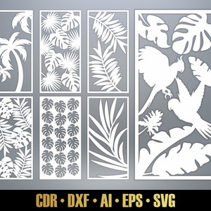 Exotic Tropical Panel Templates SVG Set #43. Monstera Plant Leaf. 7 vector laser cutting files. Leaf Room Divider SVG. Decorative Panel DXF