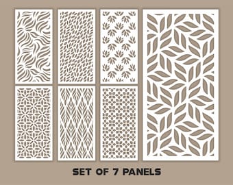 Bloempatronen deelvenster sjablonen SVG-set #3. 7 vector lasersnijbestanden. Blad kamerscherm SVG. Decoratief paneel DXF