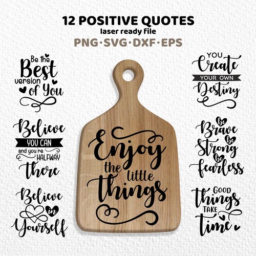 12 Positive Quotes SVG Bundle, Kitchen Sign, Cutting Board Design (Digital Download)