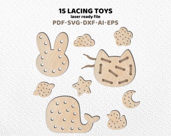 15 Lacing Toy SVG Bundle | Montessori Animal Shapes, Fine Motor Activity (Digital Download)