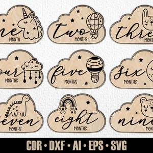 12 faits marquants du mois pour bébé ours dessinés à la main SVG. De quelques mois à un an. Fichier de découpe numérique. Marqueurs photo Glowforge SVG