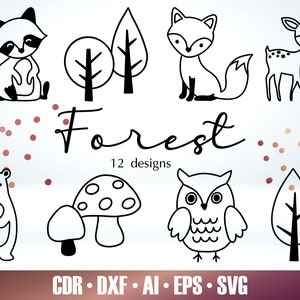 12 Wald Baby Tiere Umriss SVG - Wald SVG Bündel für Glowforge - Tiere Laser Cut Datei - Glowforge SVG - Cricut Tier-Datei