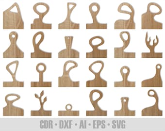 24 hand drawn cutting board handle templates set #2 SVG, DXF, PDF, vector files for cnc and lasercutting machines, ready to print pdf files