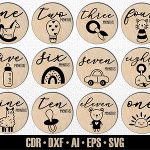 12 hitos mensuales de juguetes para bebés dibujados a mano SVG. Conjunto desde meses hasta un año. Marcadores de fotos de juguetes. Archivo de corte digital. Archivo SVG de Glowforge