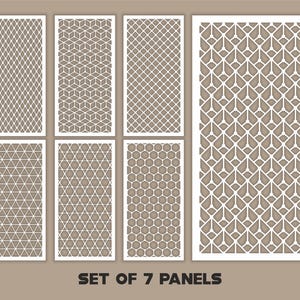Geometrische Muster Panel Vorlagen SVG Set #23. 7 Vektordateien zum Laserschneiden. Raumteiler SVG. Dekorplatte DXF