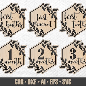 39 événements floraux mensuels pour bébés SVG. Grand ensemble de la naissance à un an. Marqueurs photo. Fichier de découpe numérique. Fichier SVG Glowforge. Découpe laser