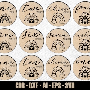 12 marcos mensais de arco-íris desenhados à mão em SVG. Conjuntos de meses a um ano. Marcadores fotográficos de arco-íris. Arquivo de corte digital. Arquivo SVG Glowforge