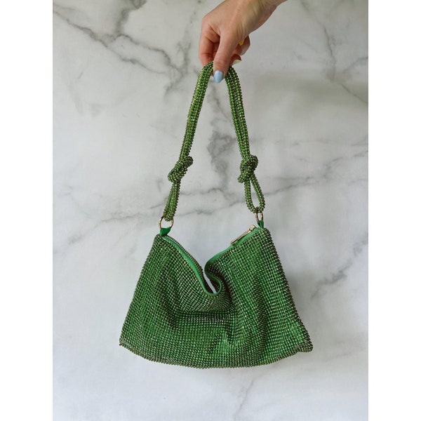 Green Knot So Average Rhinestone Evening Bag | Green Crystal Knot Purse | Bling Knot Bag