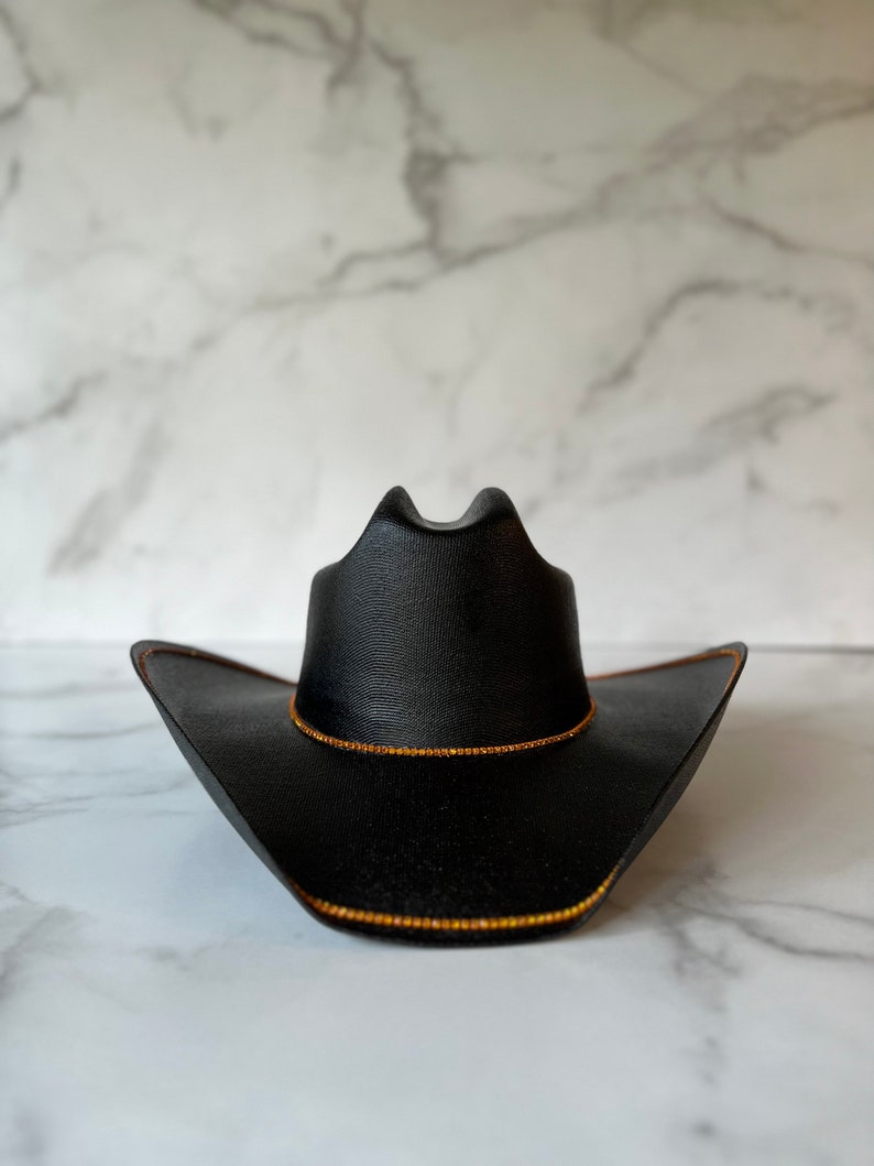 Black Game Day Rhinestone Cowboy Hat Gameday Rhinestone Cowgirl Hat Bachelorette Cowboy Hat image 3