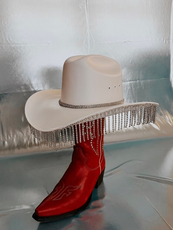 Rhinestone Fringe Cowboy Hat White 