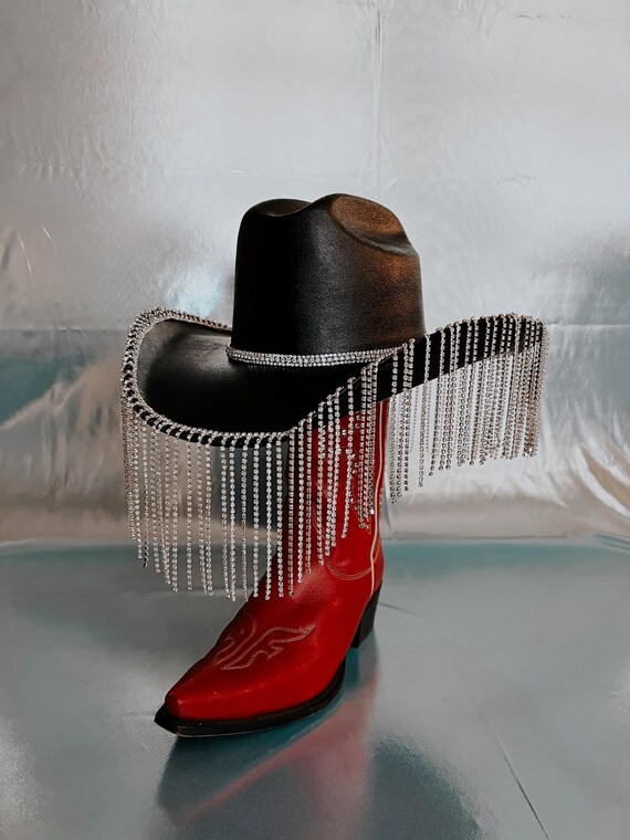 Rhinestone Fringe Cowboy Hat Black 
