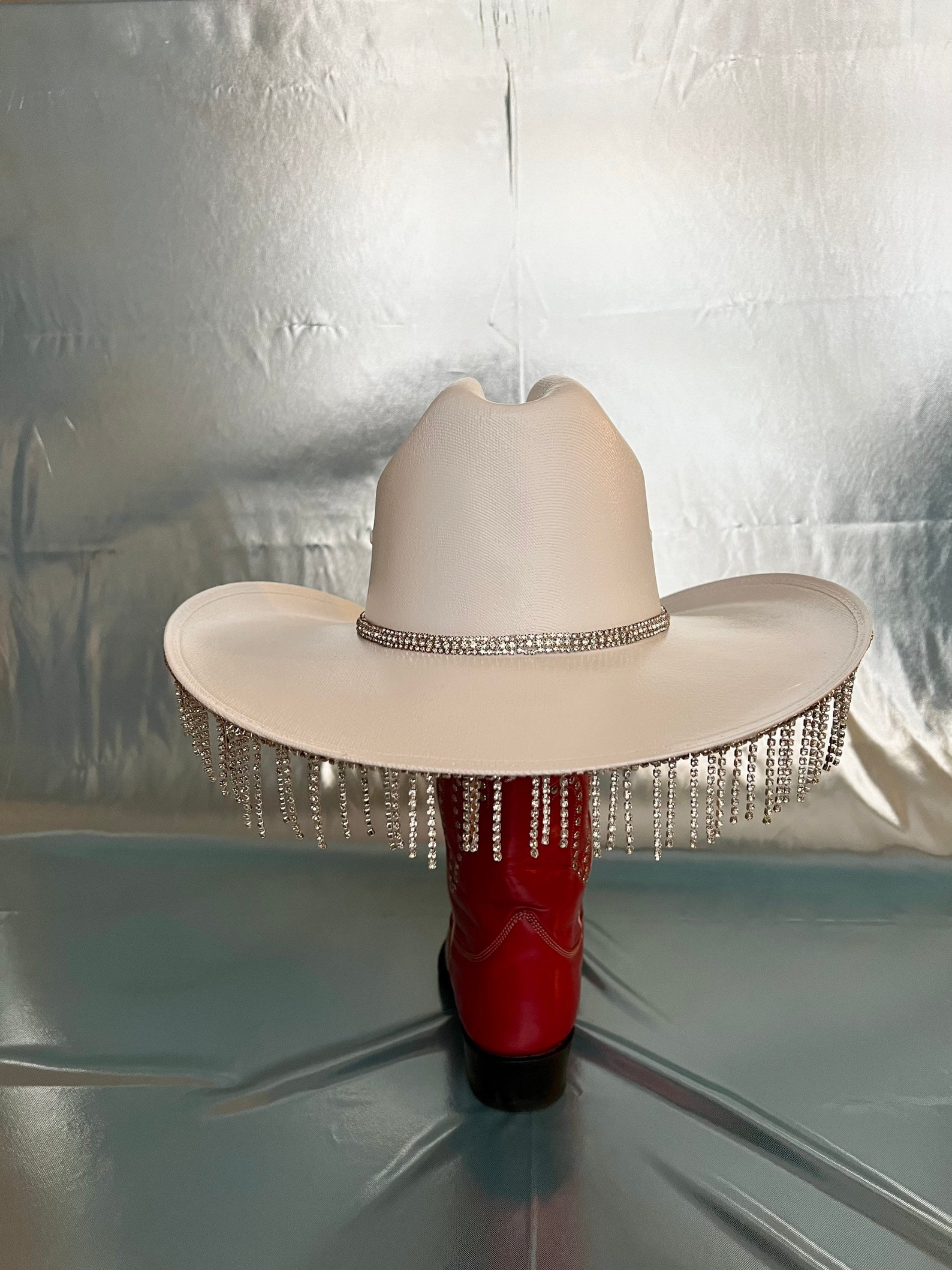 Rhinestone Fringe Cowboy Hat White Rhinestone Cowgirl Hat in Etsy