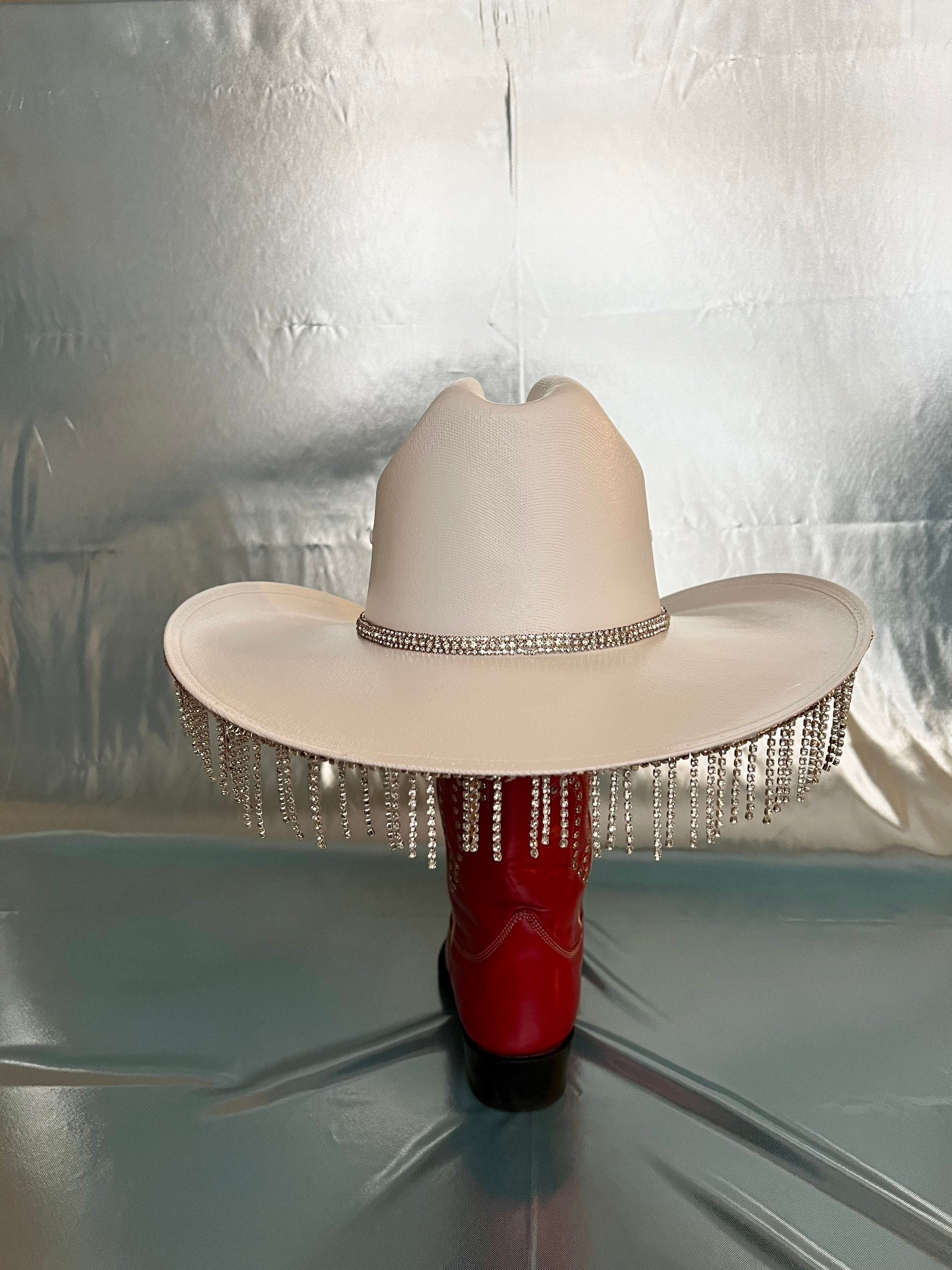 Weekender Rhinestone Fringe Trim Cowboy/Cowgirl Hat White