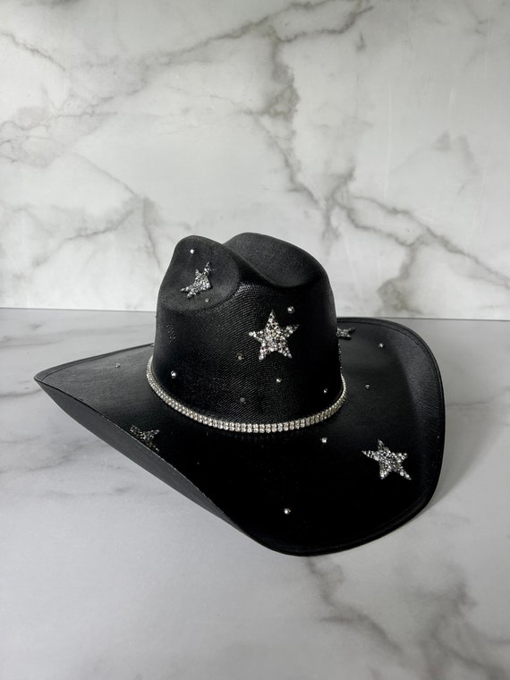 Black Lucky Stars Cowboy Hat Rhinestone Cowgirl Hat Bachelorette