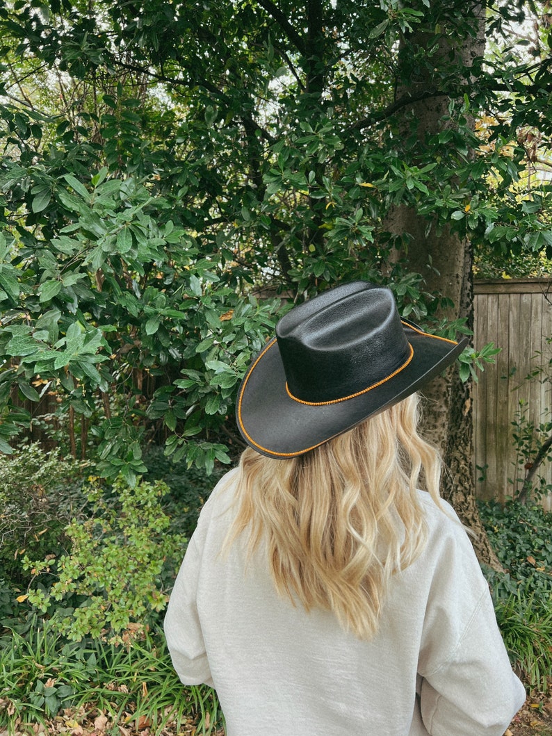 Black Game Day Rhinestone Cowboy Hat Gameday Rhinestone Cowgirl Hat Bachelorette Cowboy Hat image 2