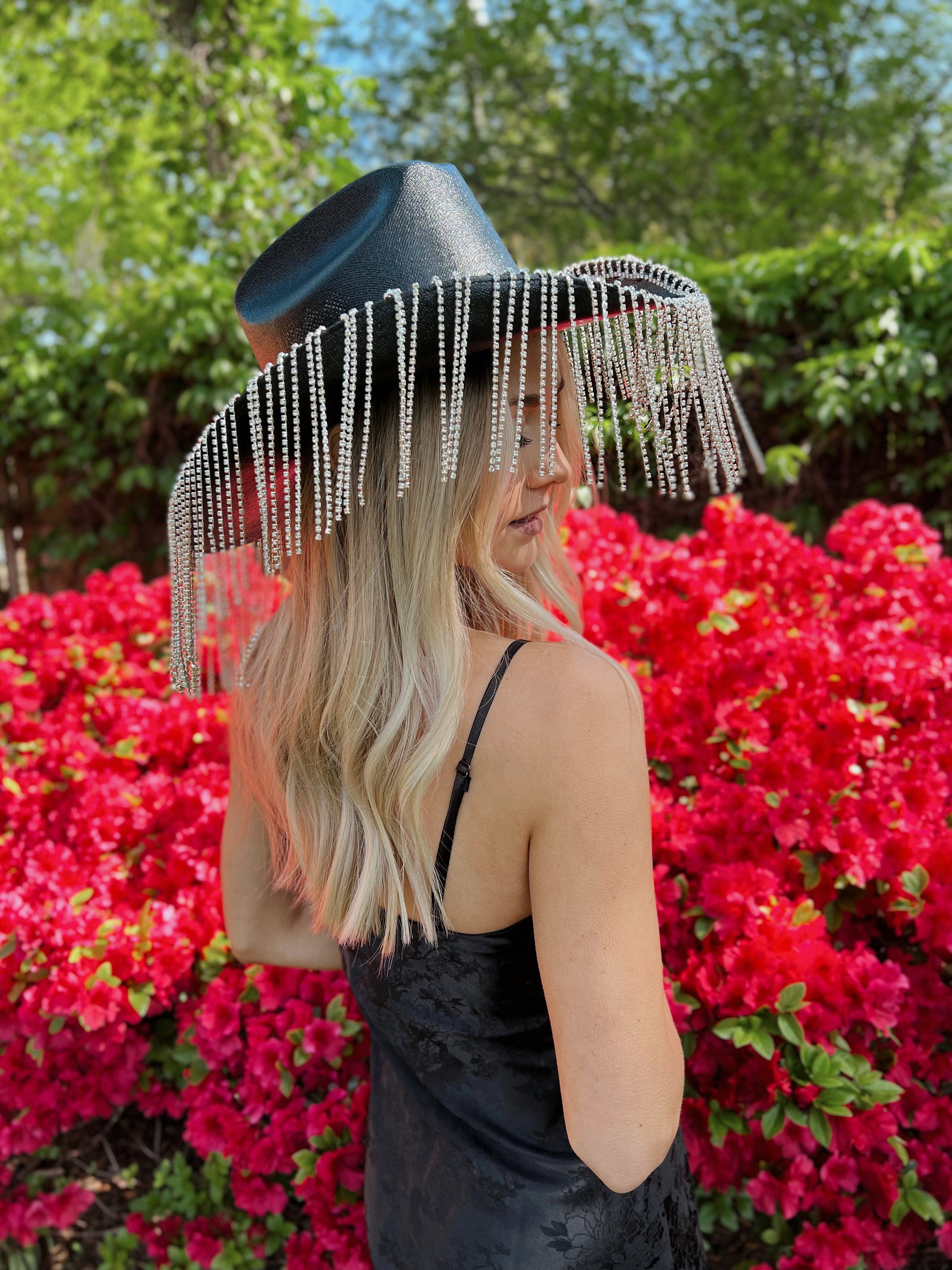 Rhinestone Fringe Cowboy Hat Black 