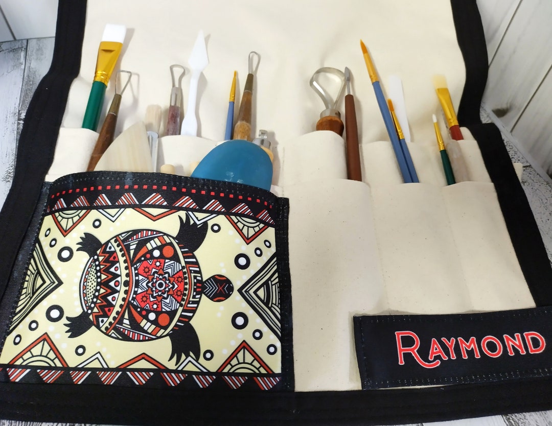 Premium Turtle Fabric Pottery Tool Bag, Roll up Artist Case, Pottery