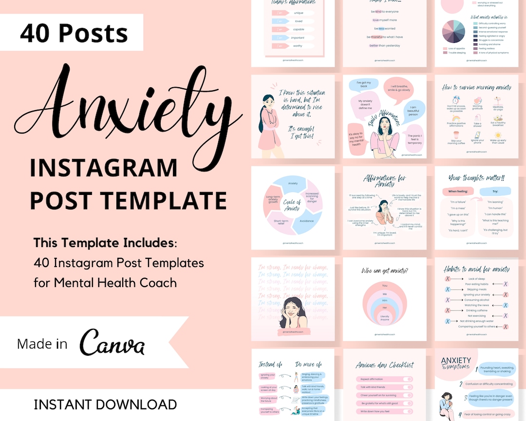 Anxiety Instagram Post Template – 40 Mental Health Posts (digital ...