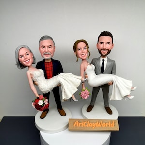 Custom Wedding Cake Topper: Bride & Groom with Dog Figurine